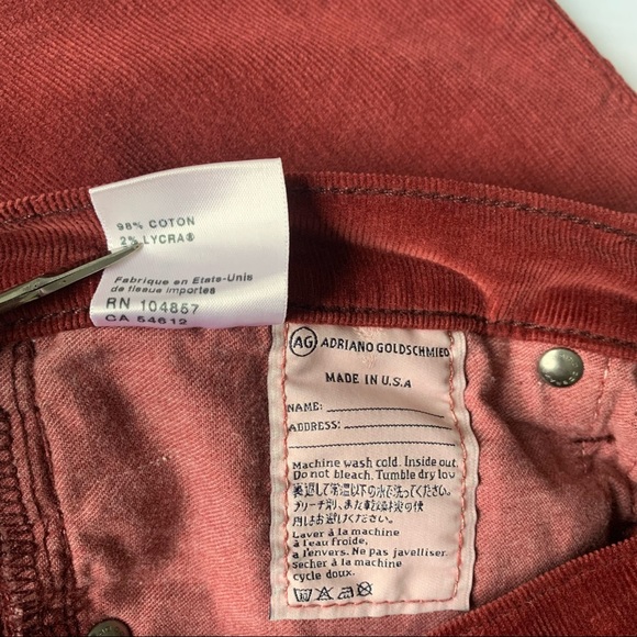 Adriano Goldschmied Ag 'The Stevie' Slim Straight Corduroy Pants in Rust size 29 - Picture 11 of 12